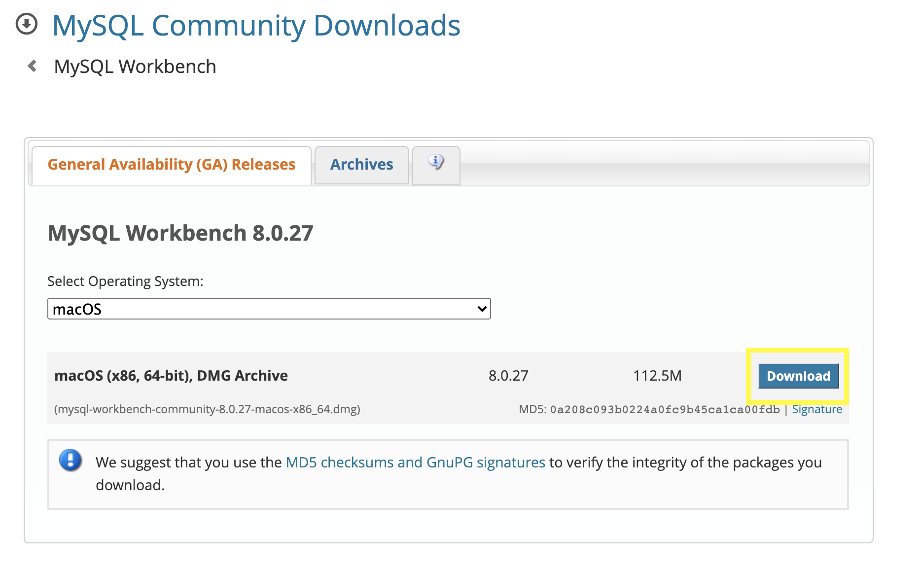 A screenshot displays the MySQL Community Downloads page, with a Download button highlighted.