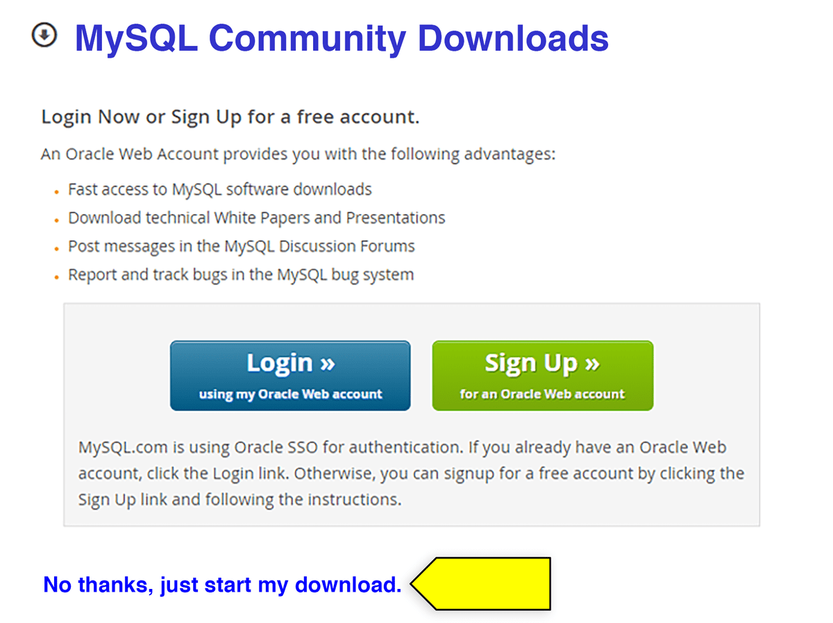 A screenshot displays a prompt to sign up for an Oracle Web account.